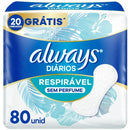 Protetor Diário Always Sem Perfume Respirável com 80 unidades